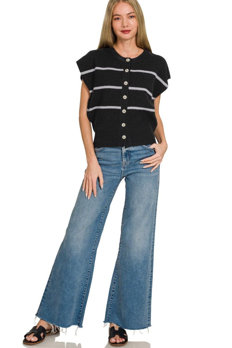 Striped sweater vest styled layering look