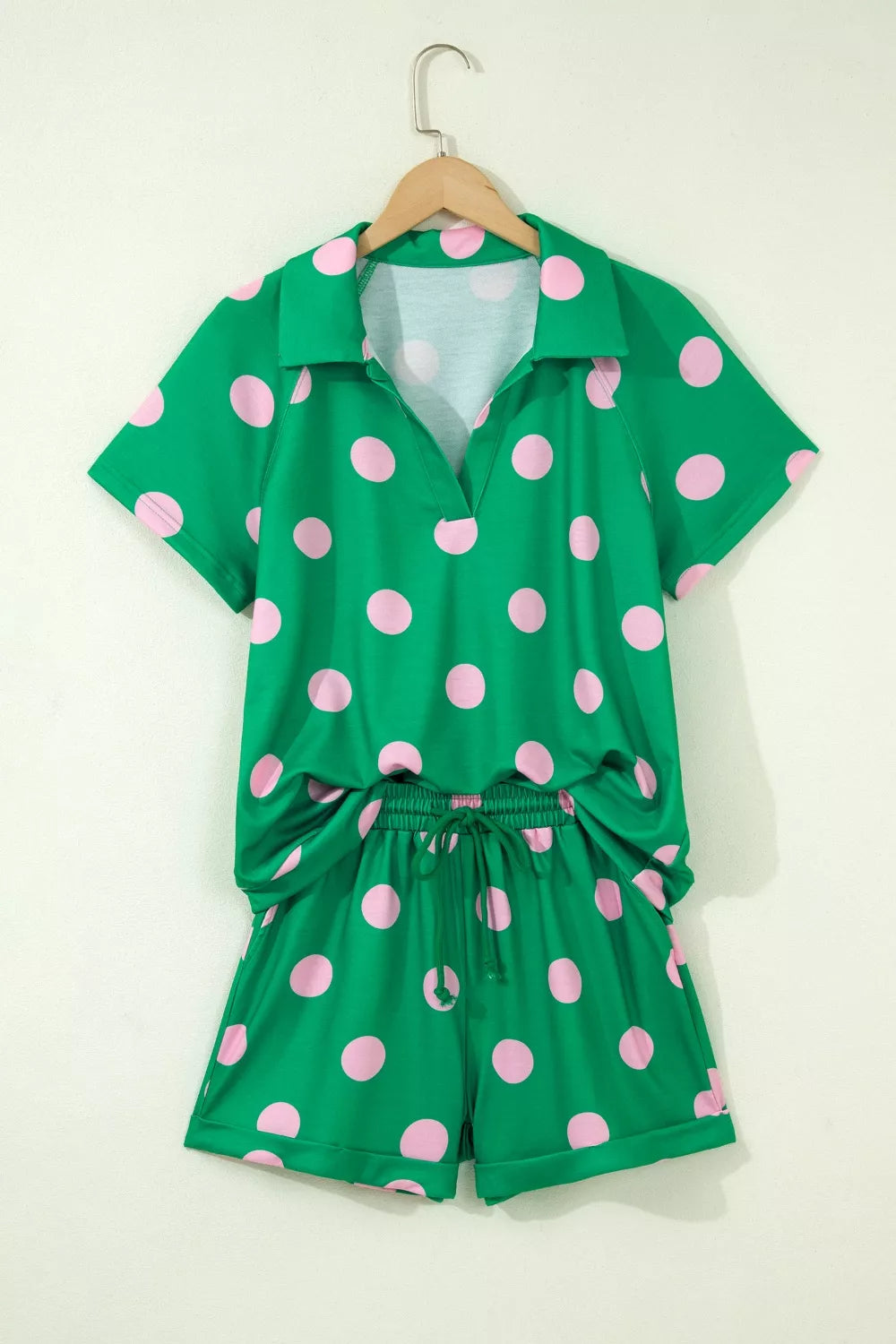 Polka dot tee and drawstring shorts matching set