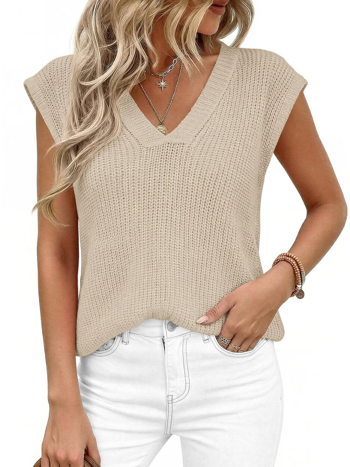 V neck knit sweater vest front view