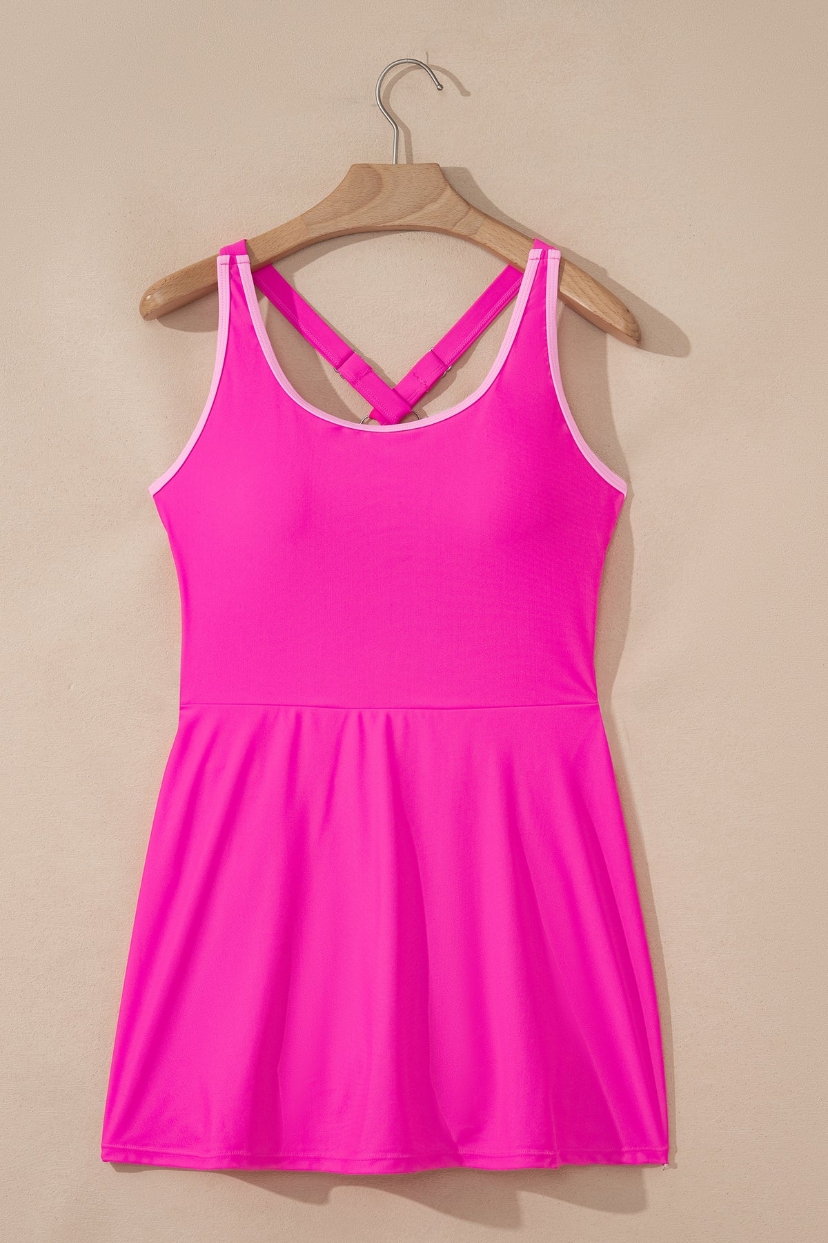 Rose red one piece swim dress styled beach look