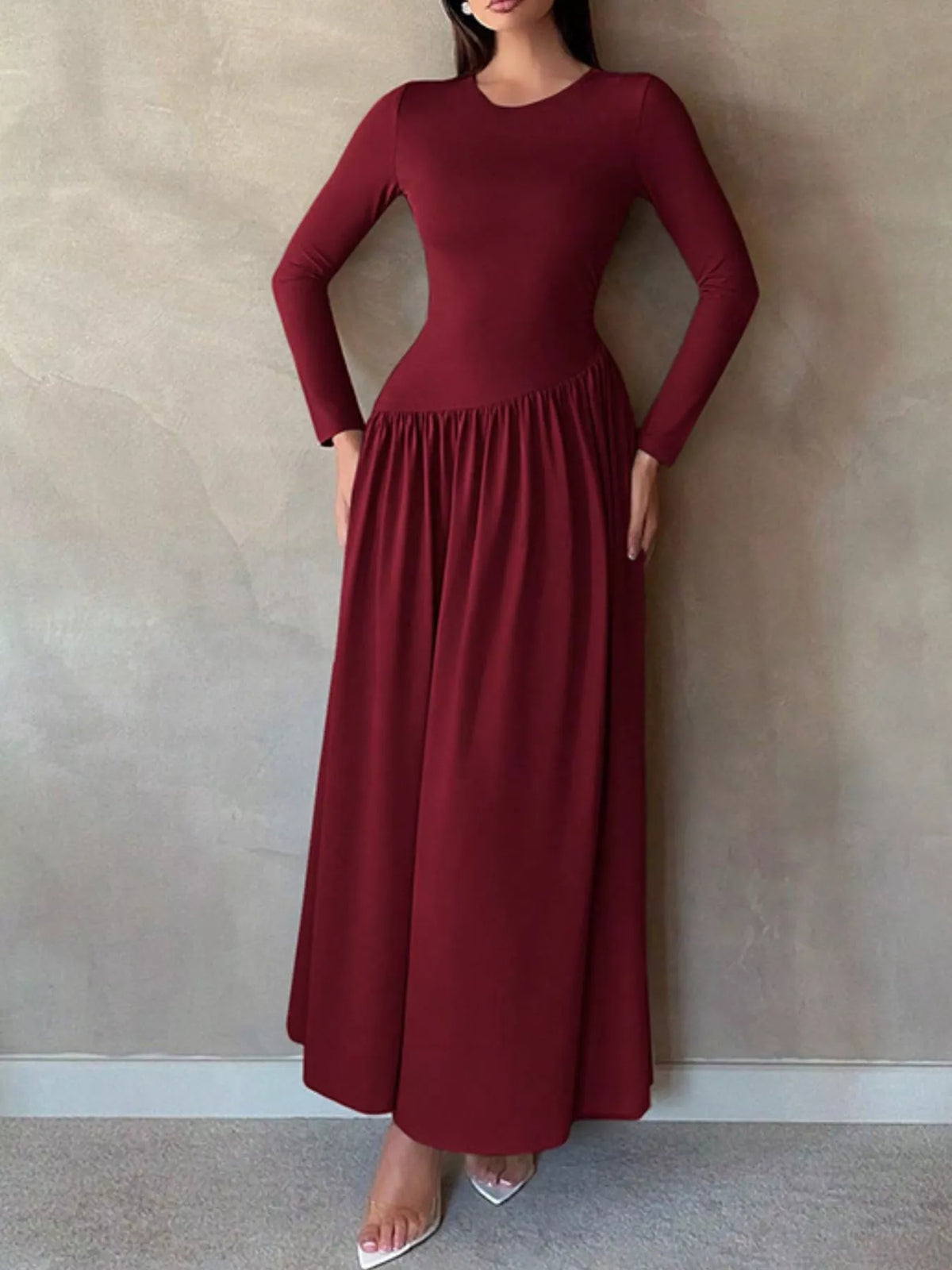 Long Sleeve Ruched A Line Maxi Dress view 6