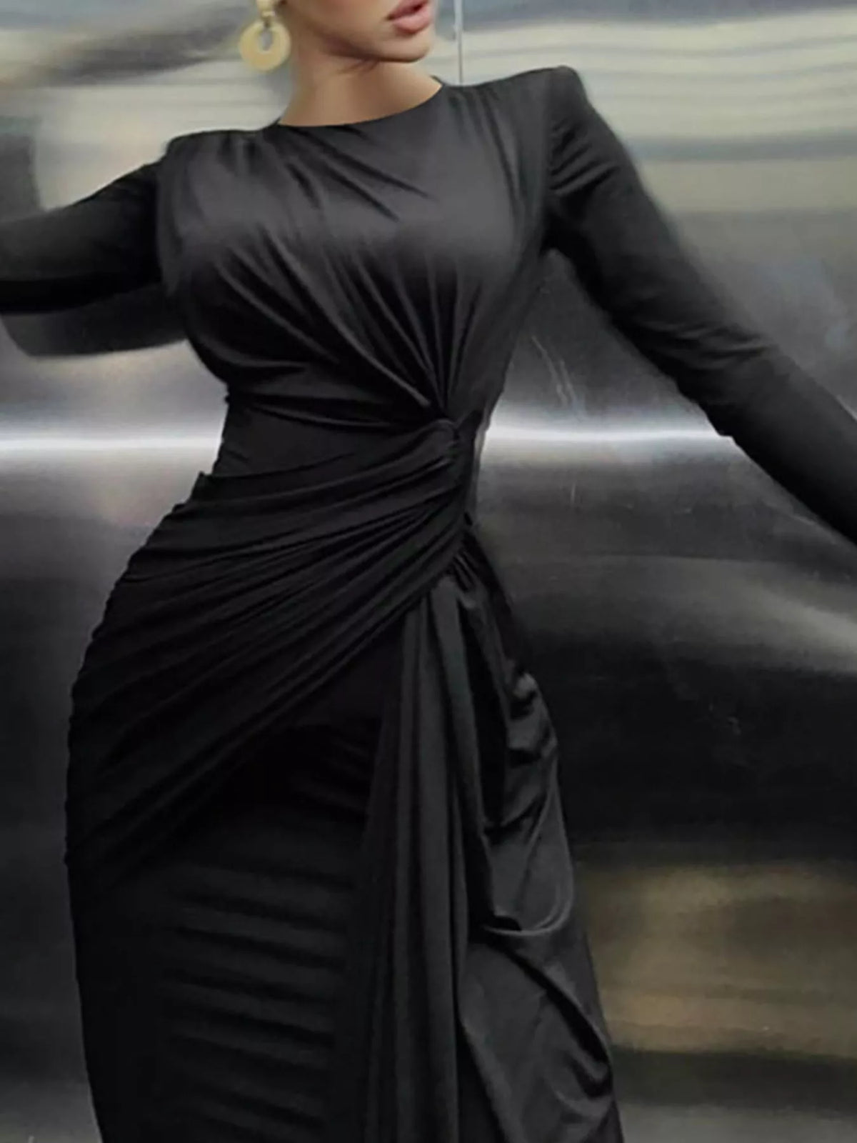 Blue twisted maxi dress side view