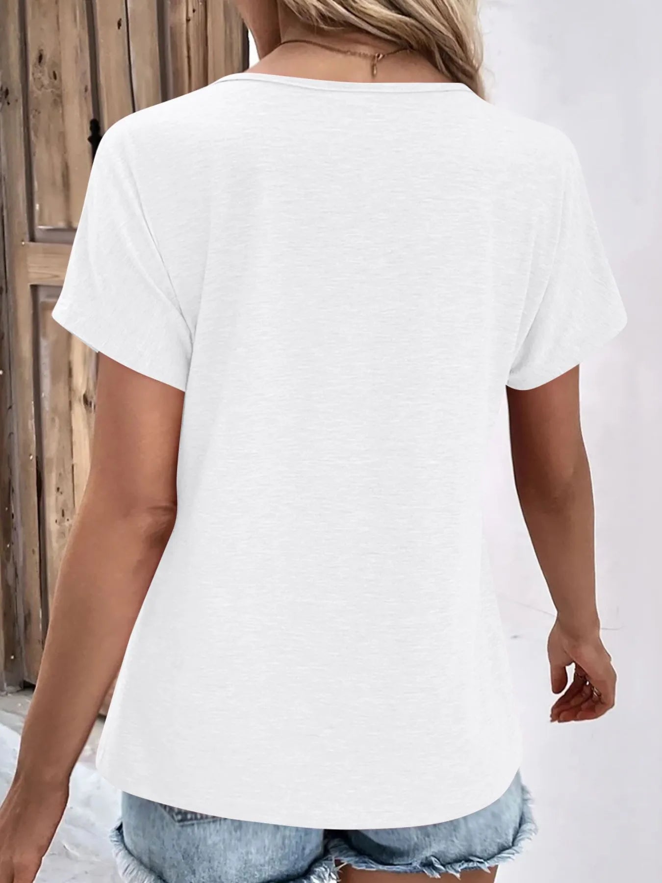 Decor Button Short Sleeve T-Shirt - Fashorio