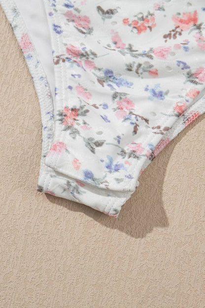 Floral Textured Square Neck Sleeveless Bodysuit - Fashorio