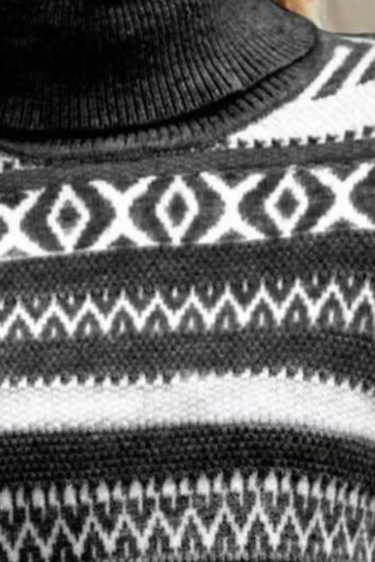 Geometric Turtleneck Long Sleeve Sweater - Fashorio