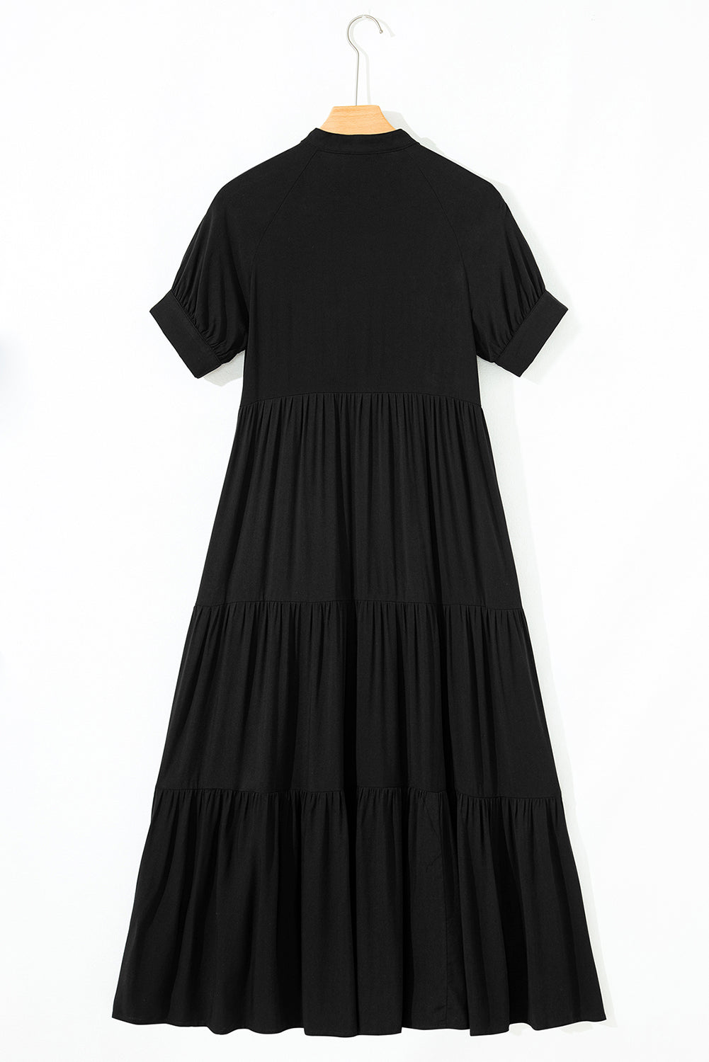 Tiered ruffle black maxi dress full length