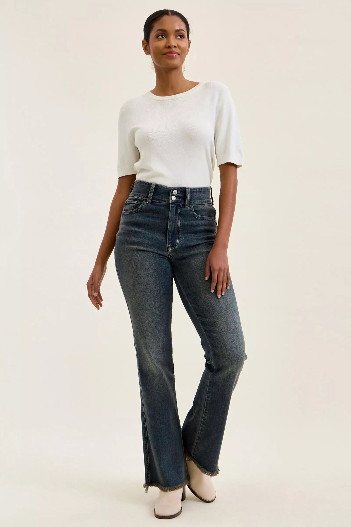 Judy Blue High Waist Double Button Frayed Hem Jeans, view 7