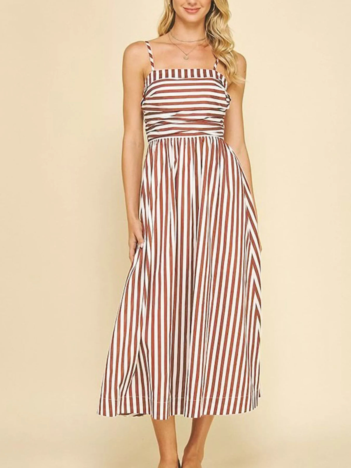 Black striped maxi dress back view