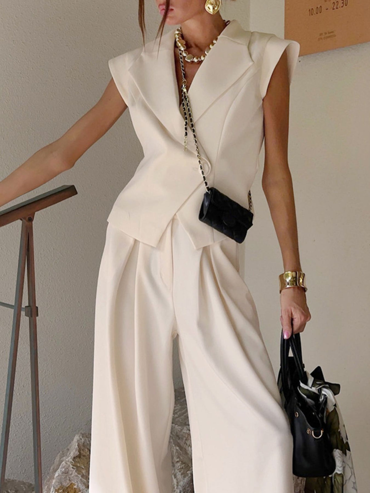 Cream blazer set full outfit