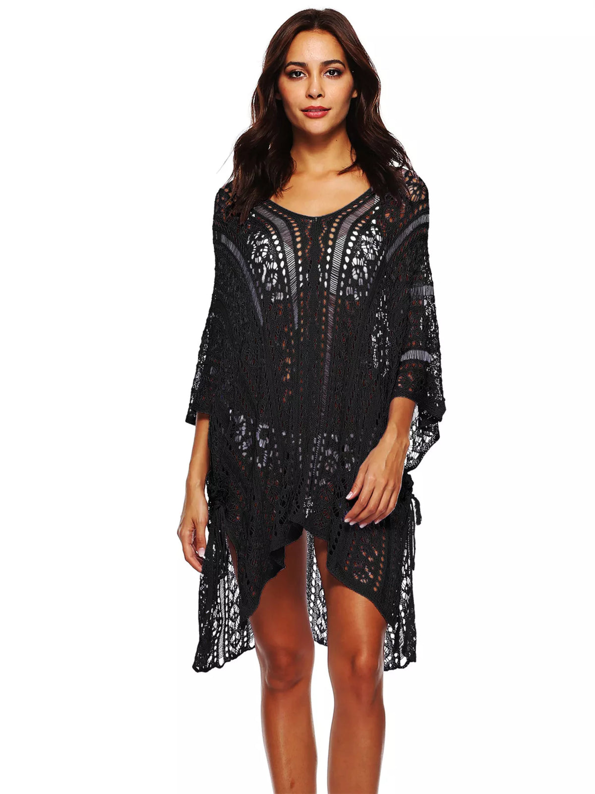 crochet knit beach cover up dress styled on model