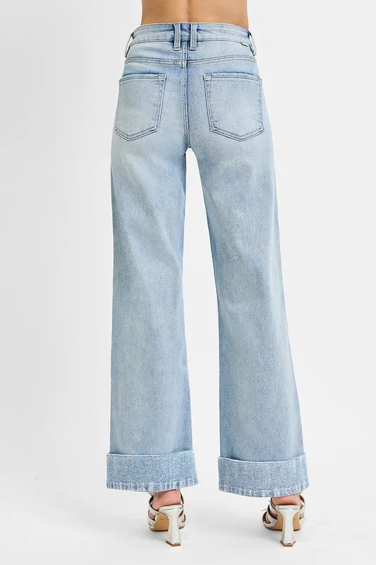 RISEN plus size wide leg jeans full length styling