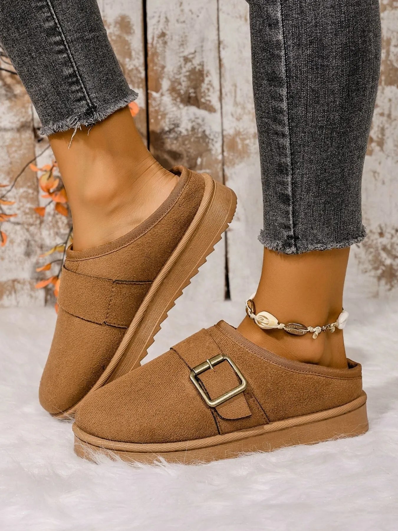 Cozy Buckle Suede Winter Slippers - Fashorio