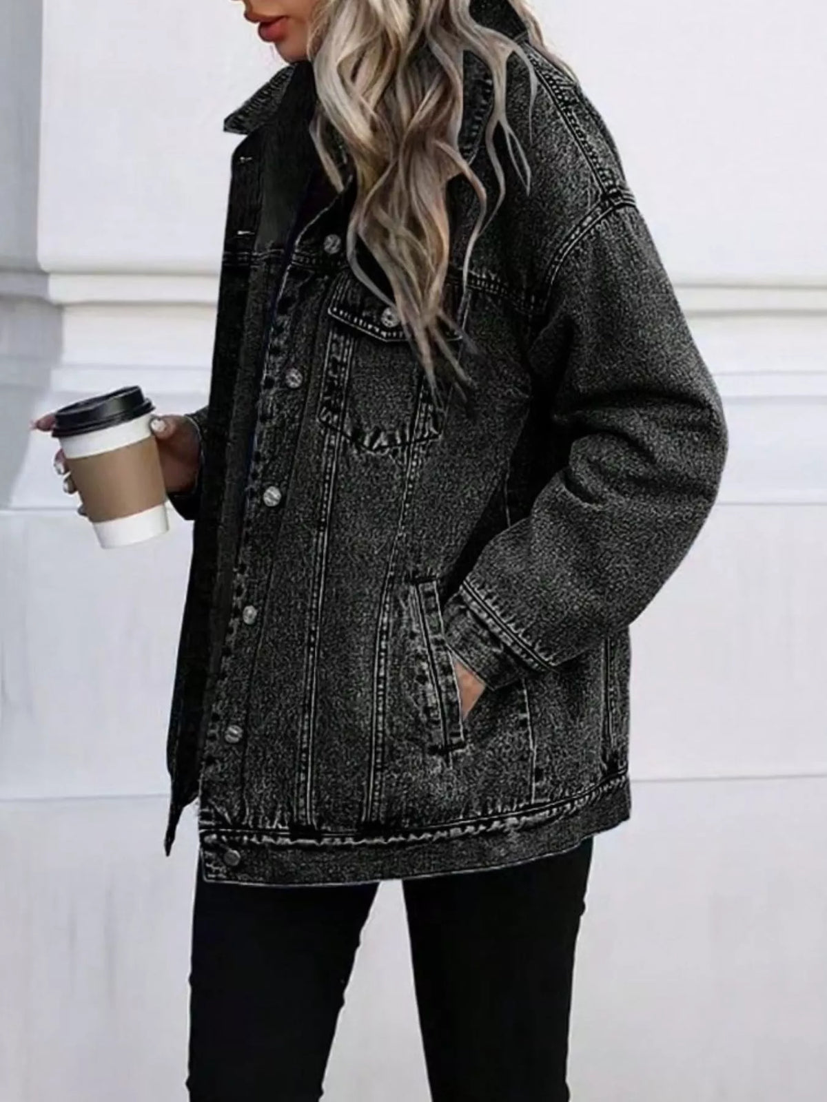 Washed Oversized Denim Jacket in Gray view 7