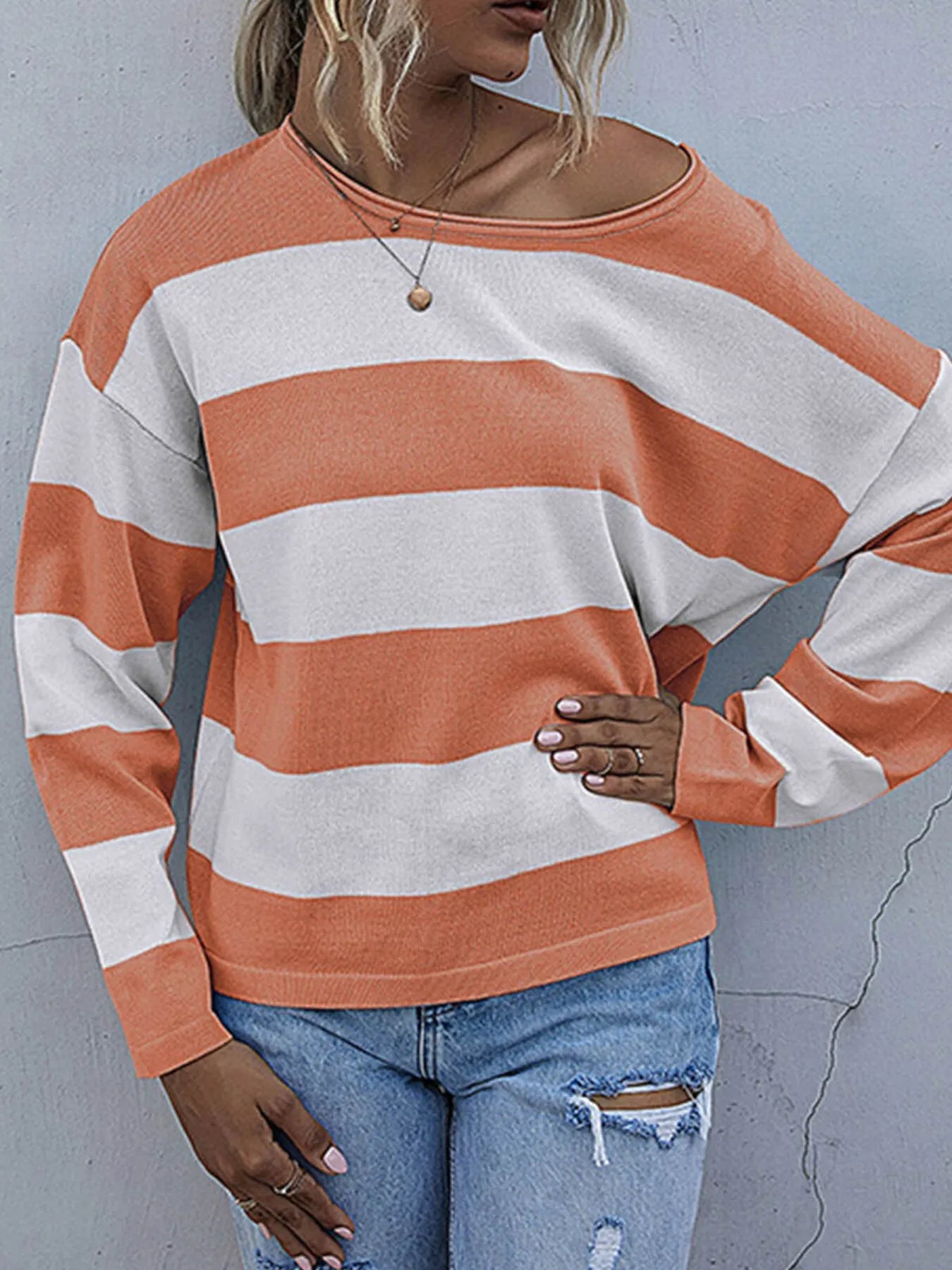 Striped Casual Long Sleeve Knit Top - Fashorio