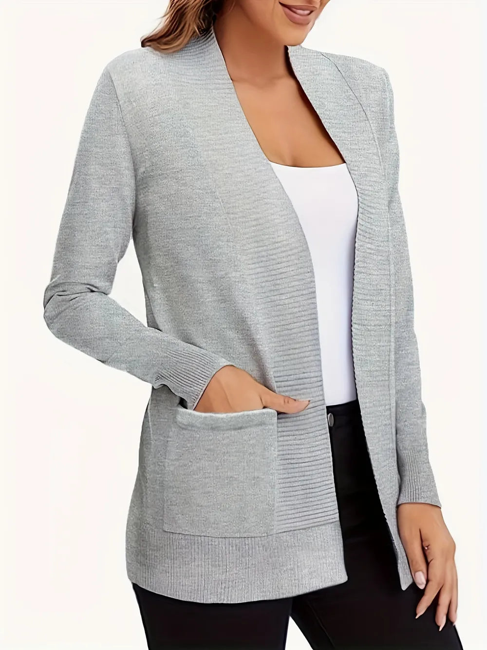 Open Front Long Sleeve Sweater Cardigan - Fashorio