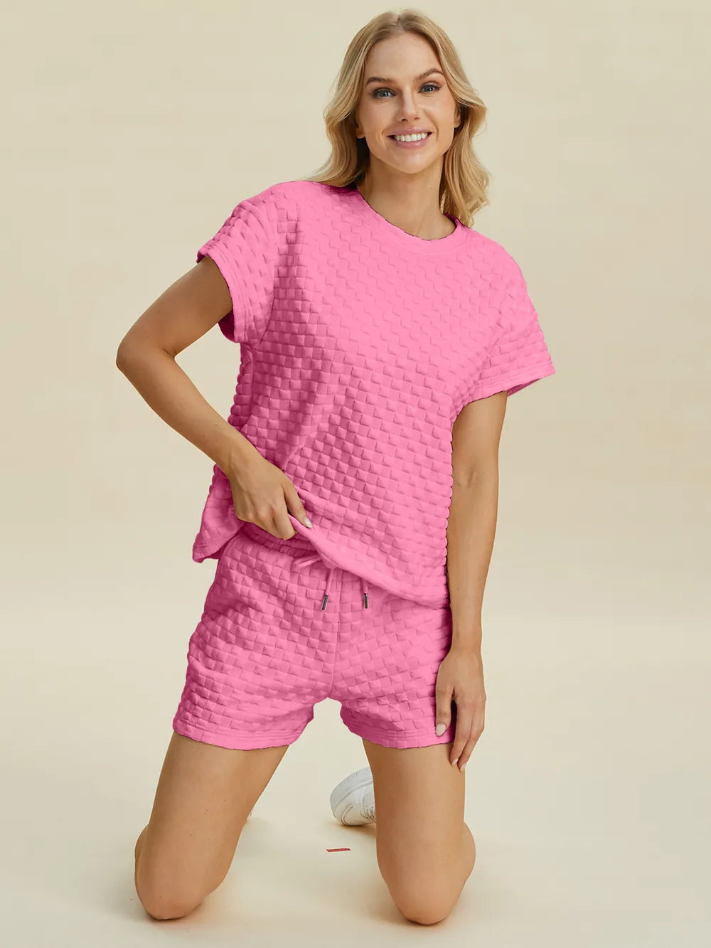 Texture tee and shorts set full outfit view