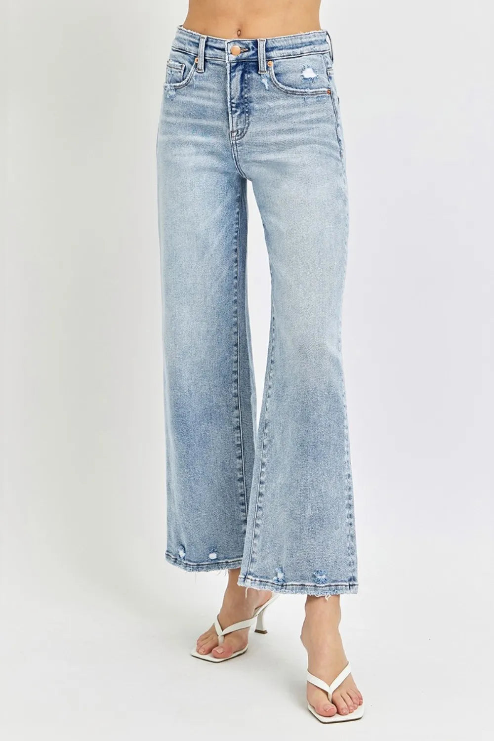 RISEN Full Size Tummy Control High Rise Crop Wide Leg Jeans - Fashorio