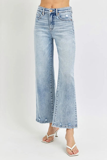 RISEN Full Size Tummy Control High Rise Crop Wide Leg Jeans - Fashorio