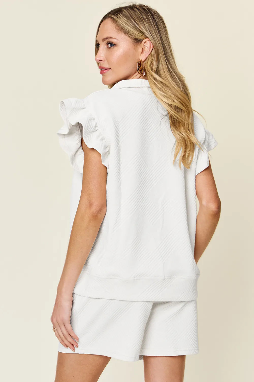 Flounce Sleeve Top and Drawstring Shorts Set, view 35