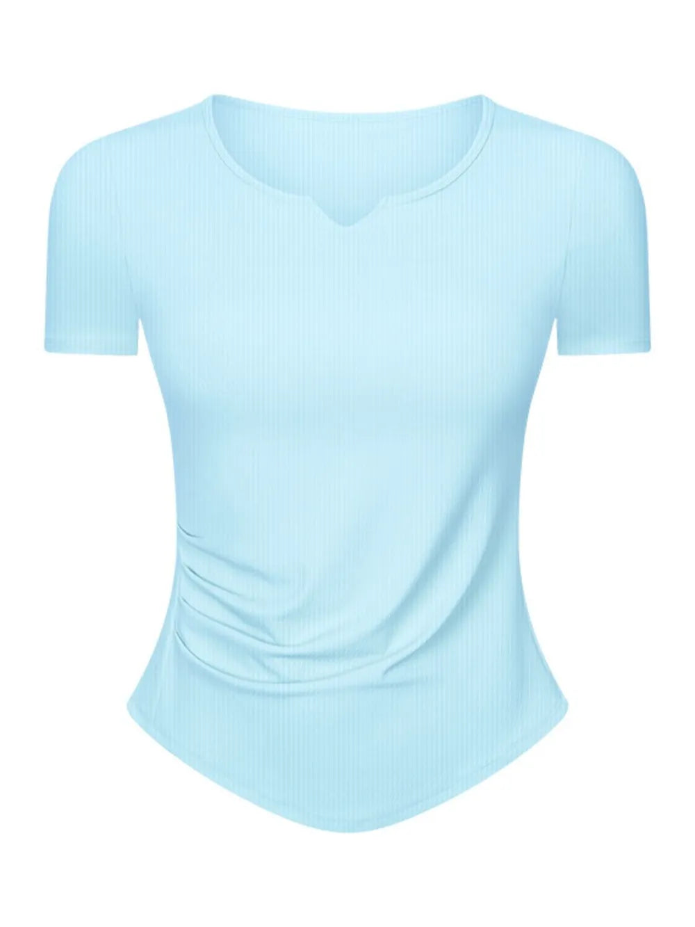 Notched neck short sleeve active t-shirt side view