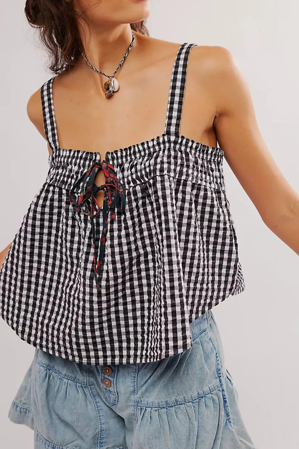 Tied Front Textured Square Neck Cami Top styled outfit