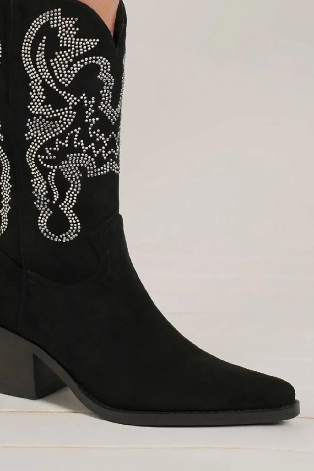 Rhinestone Detail Point Toe Boots side profile
