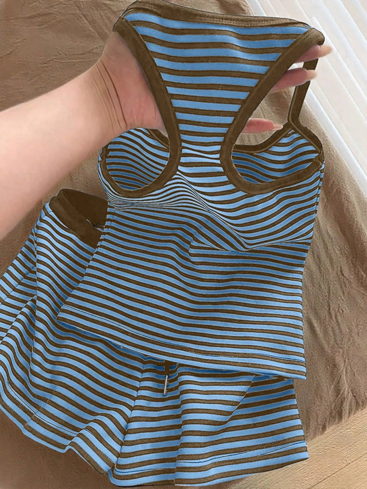 Womens striped tank top and shorts matching set