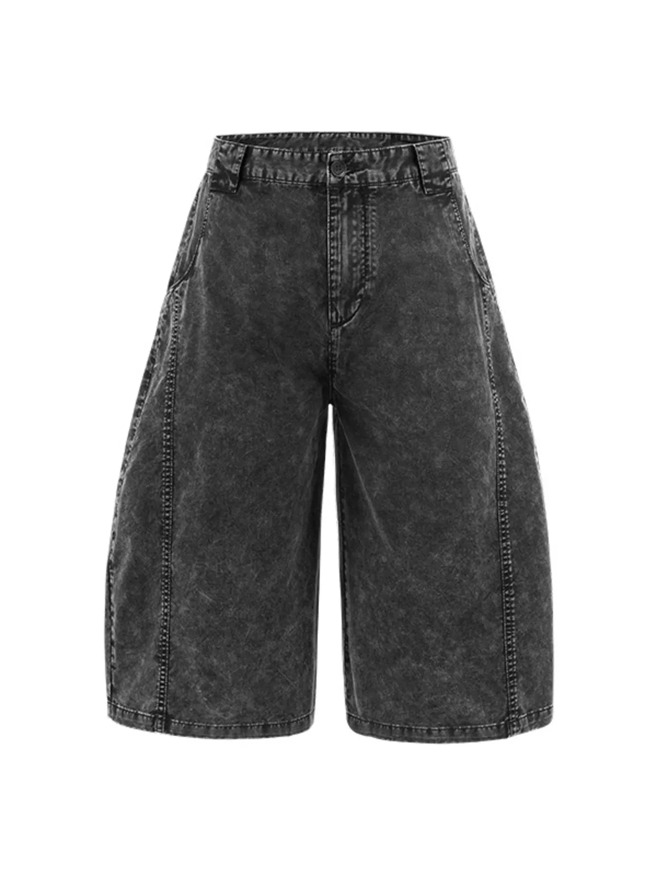 Men's Washed Wide Leg Denim Shorts Black - Fashorio