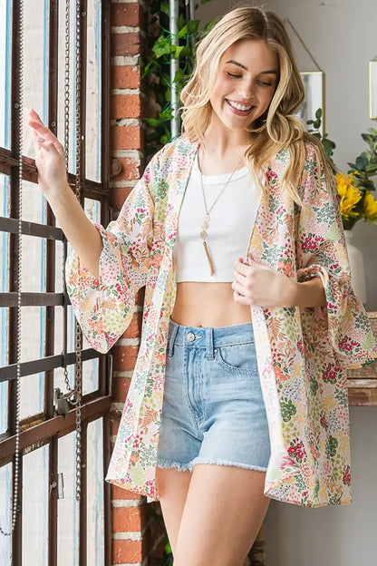 Heimish Full Size Multi Color Floral Open Cardigan Plus Size - Fashorio