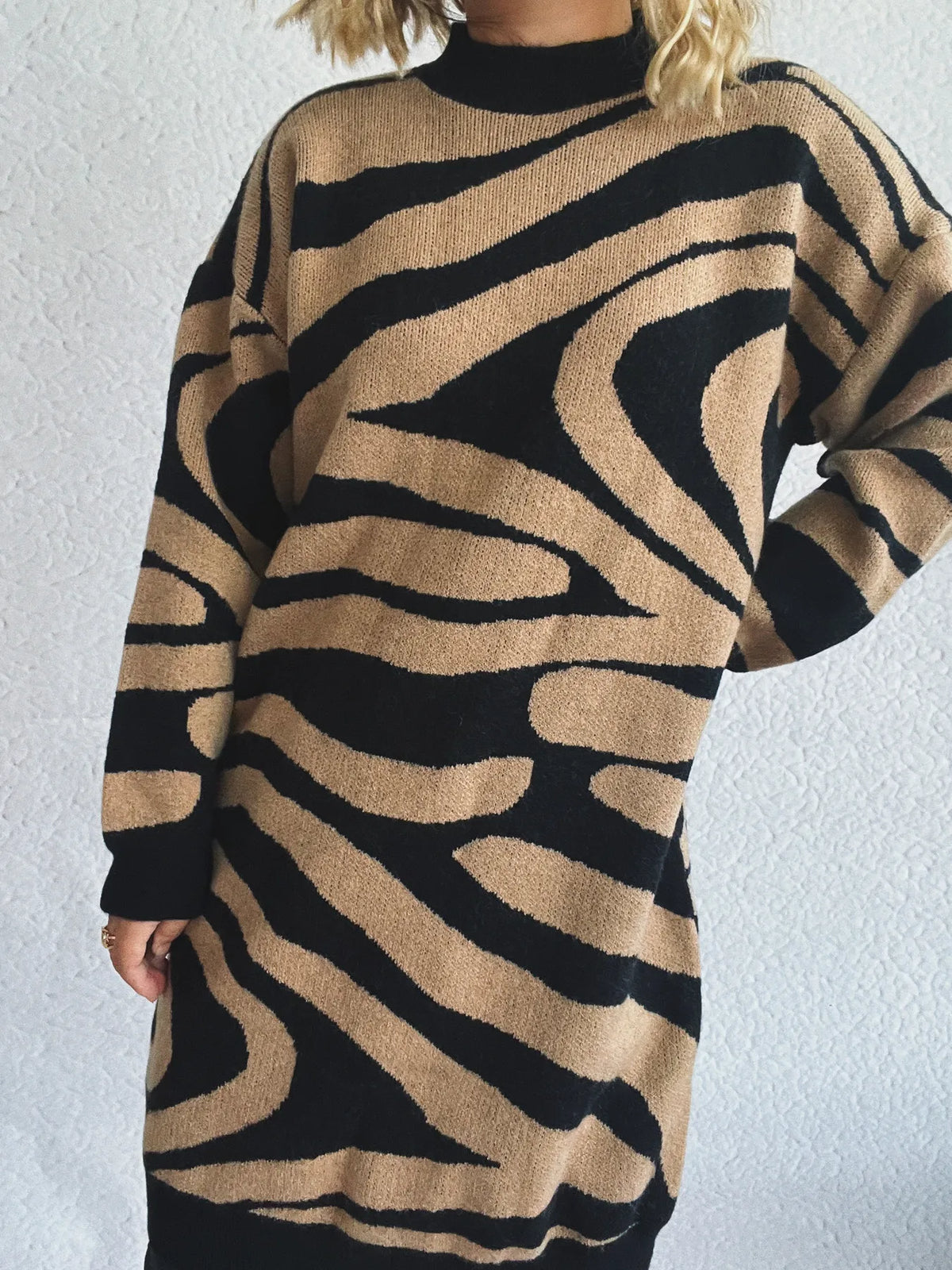 Oversized zebra print sweater fabric detail view