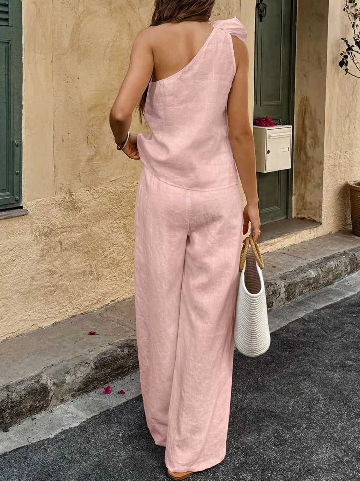 Womens one shoulder floral pants set overview