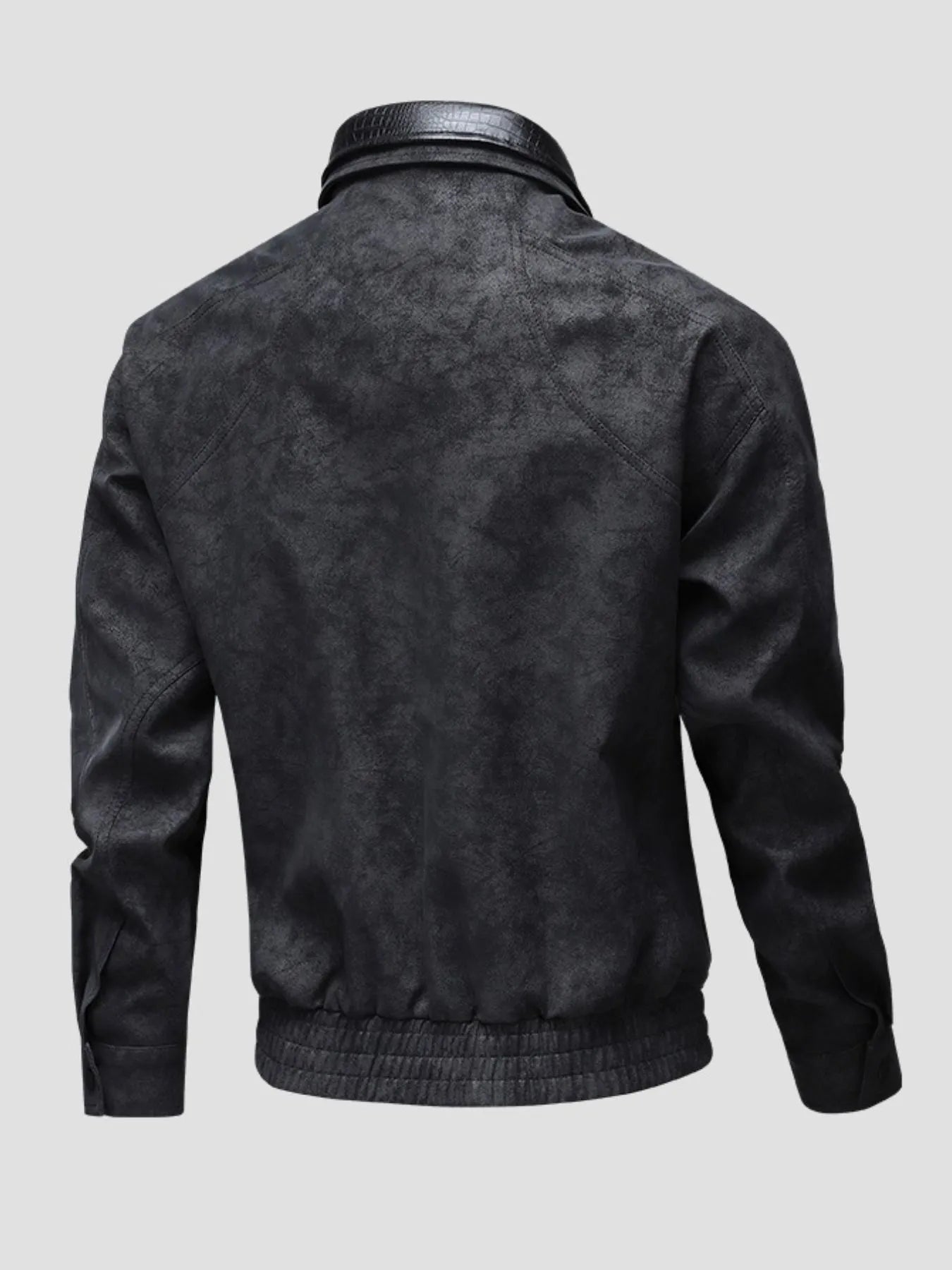 Men's Plus Size Leather Bomber Jacket with Full Zip Front - Fashorio