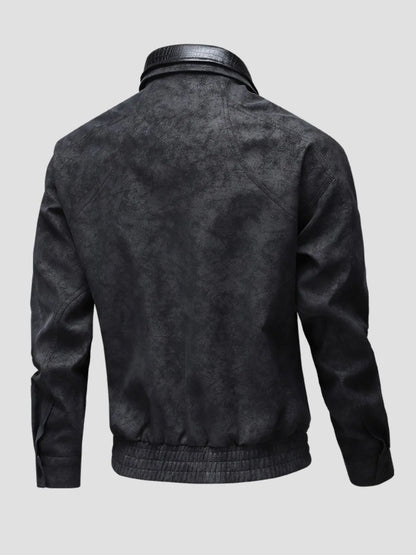 Men's Plus Size Leather Bomber Jacket with Full Zip Front - Fashorio