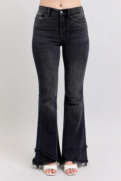 Judy Blue Full Size High Waist Flare W/ Mock Fray Tulip Hem Plus Size - Fashorio