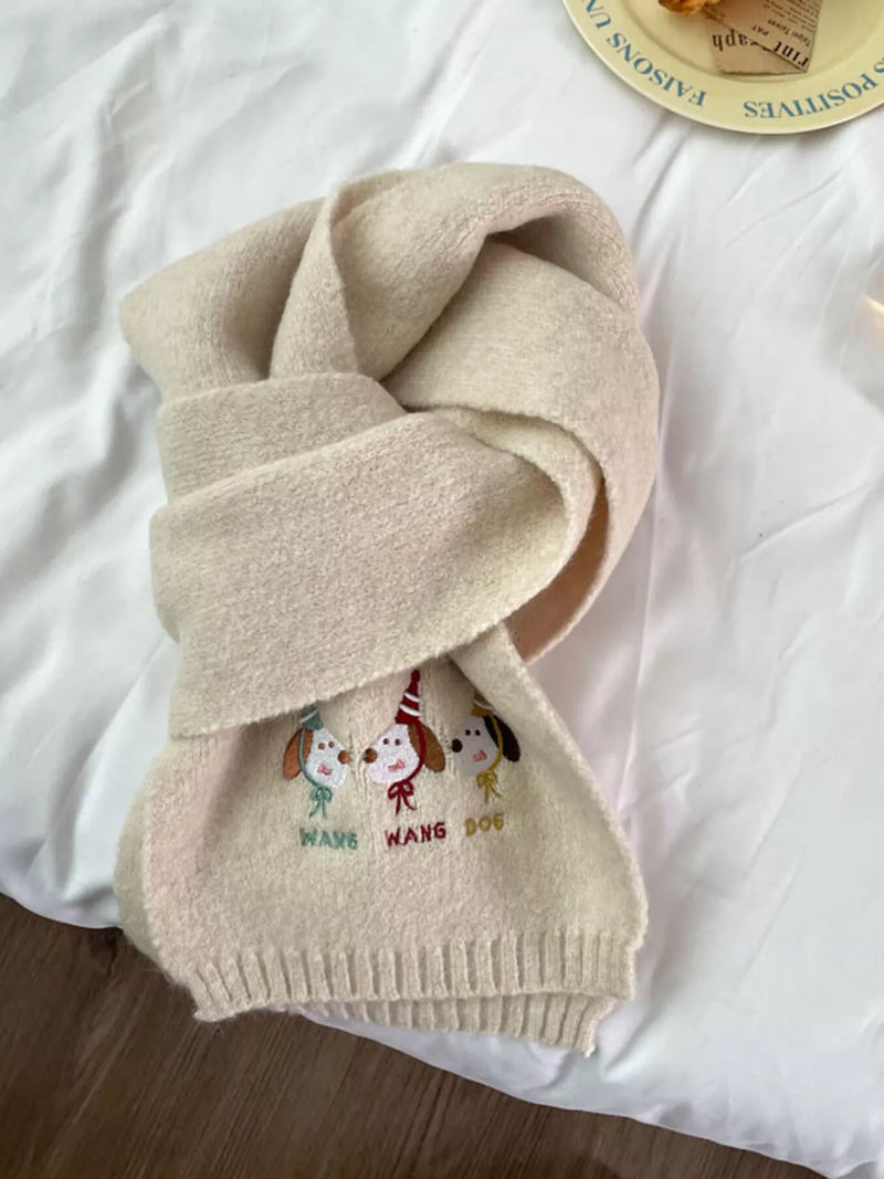 Embroidered dog plush scarf front view