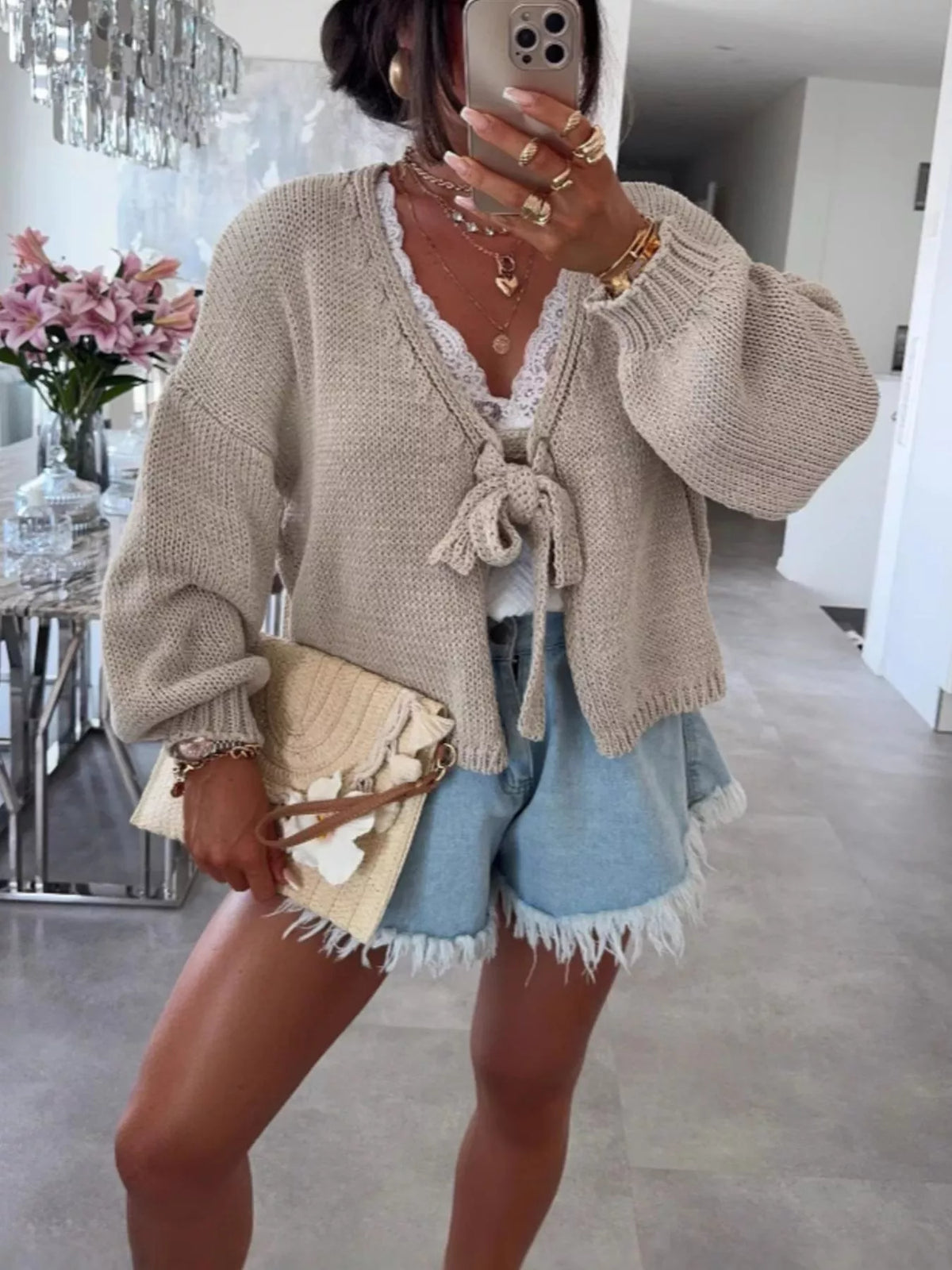 Chunky knit cardigan sleeve detail