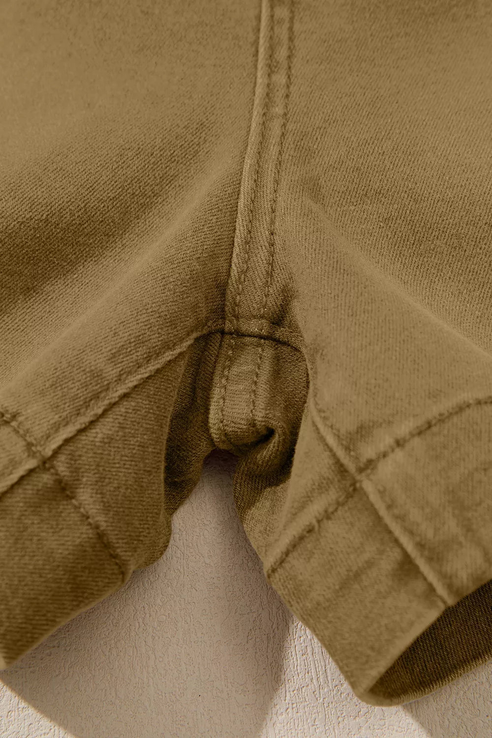 Three quarter view of western denim shorts