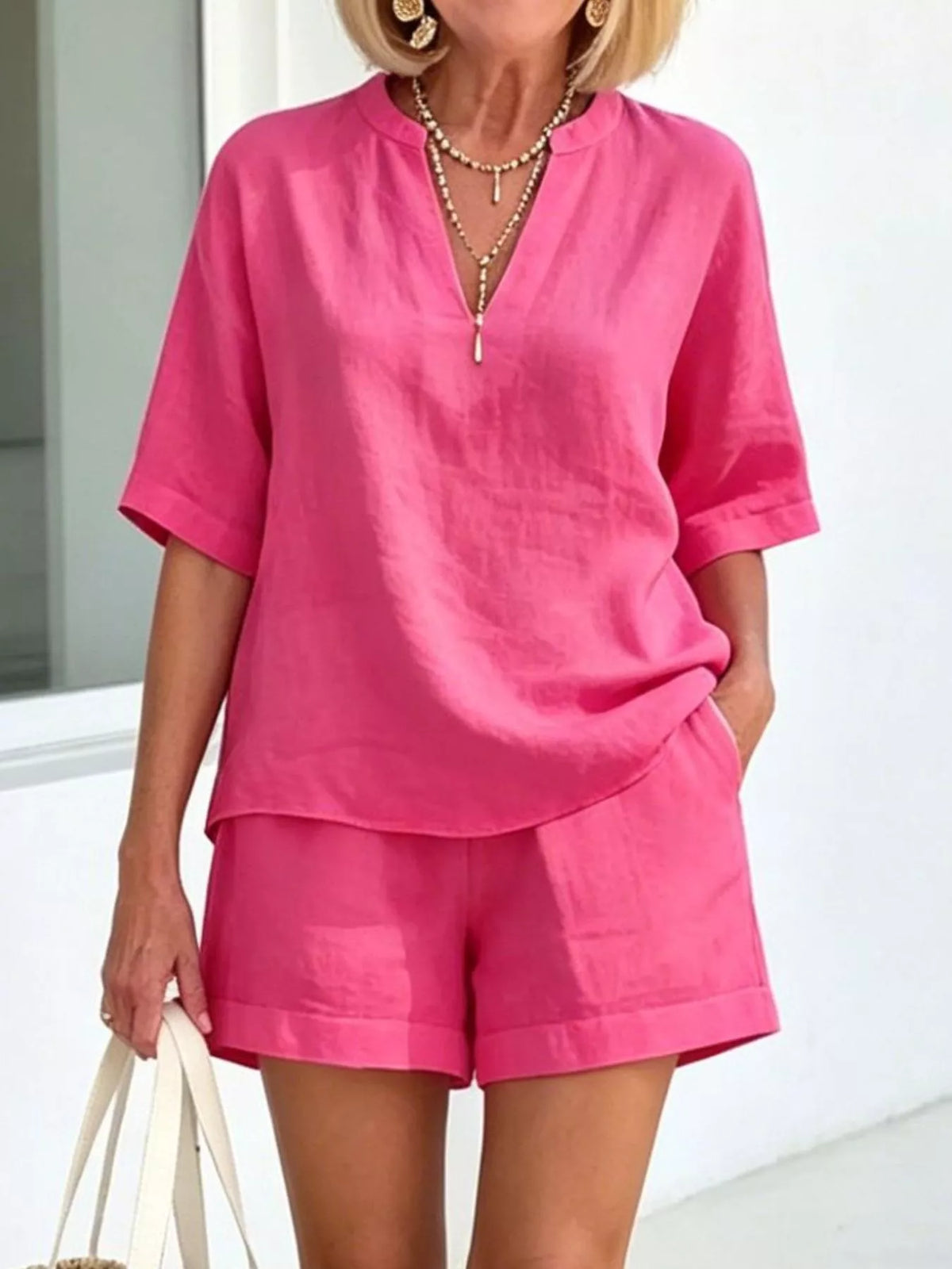 Plus size fit of the top and shorts two piece set