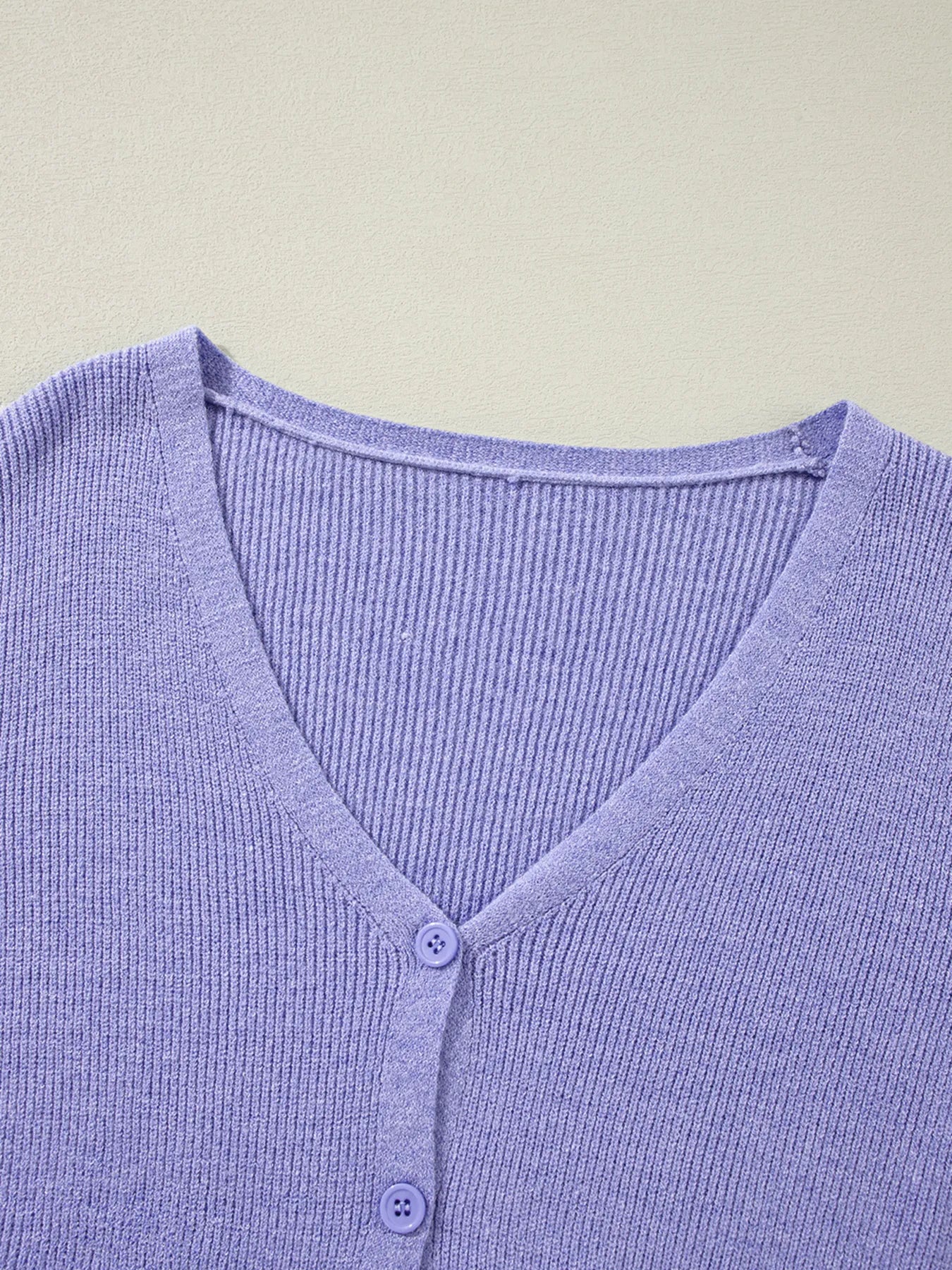 Ribbed Knit Button Front V Neck Cardigan - Fashorio