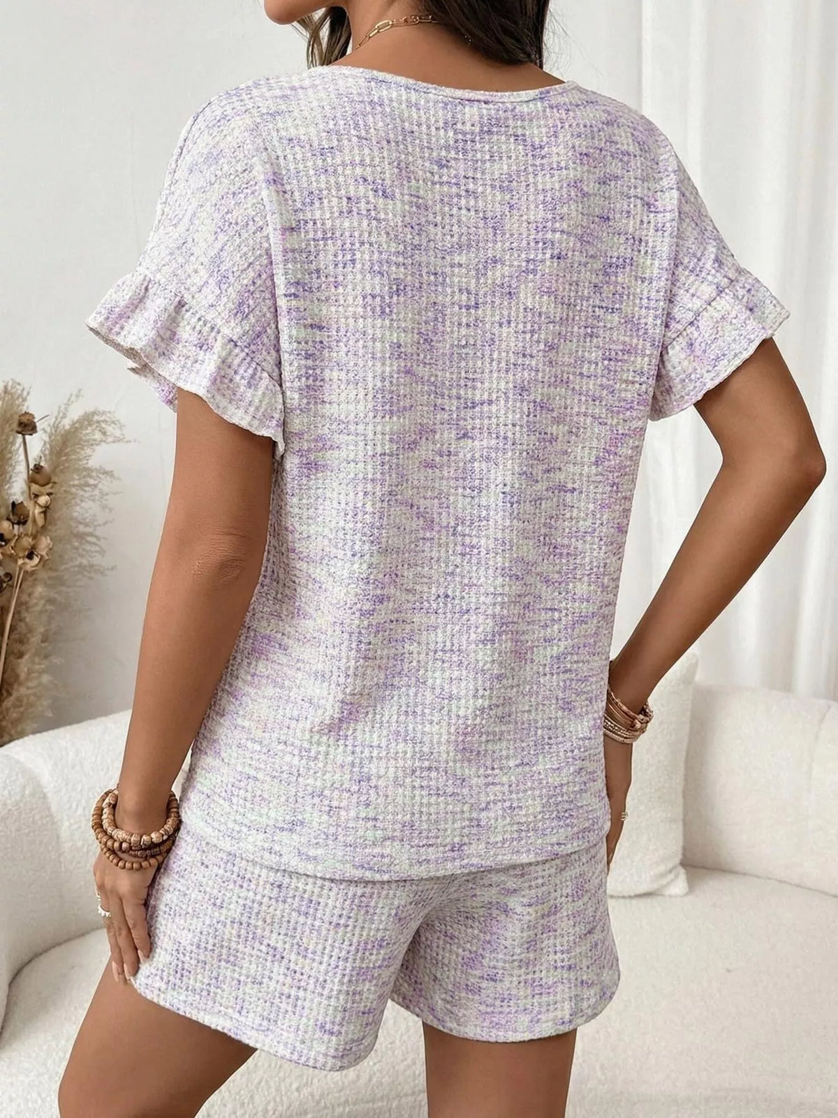 Ruffle Sleeve Textured Top and Shorts Set, view 28