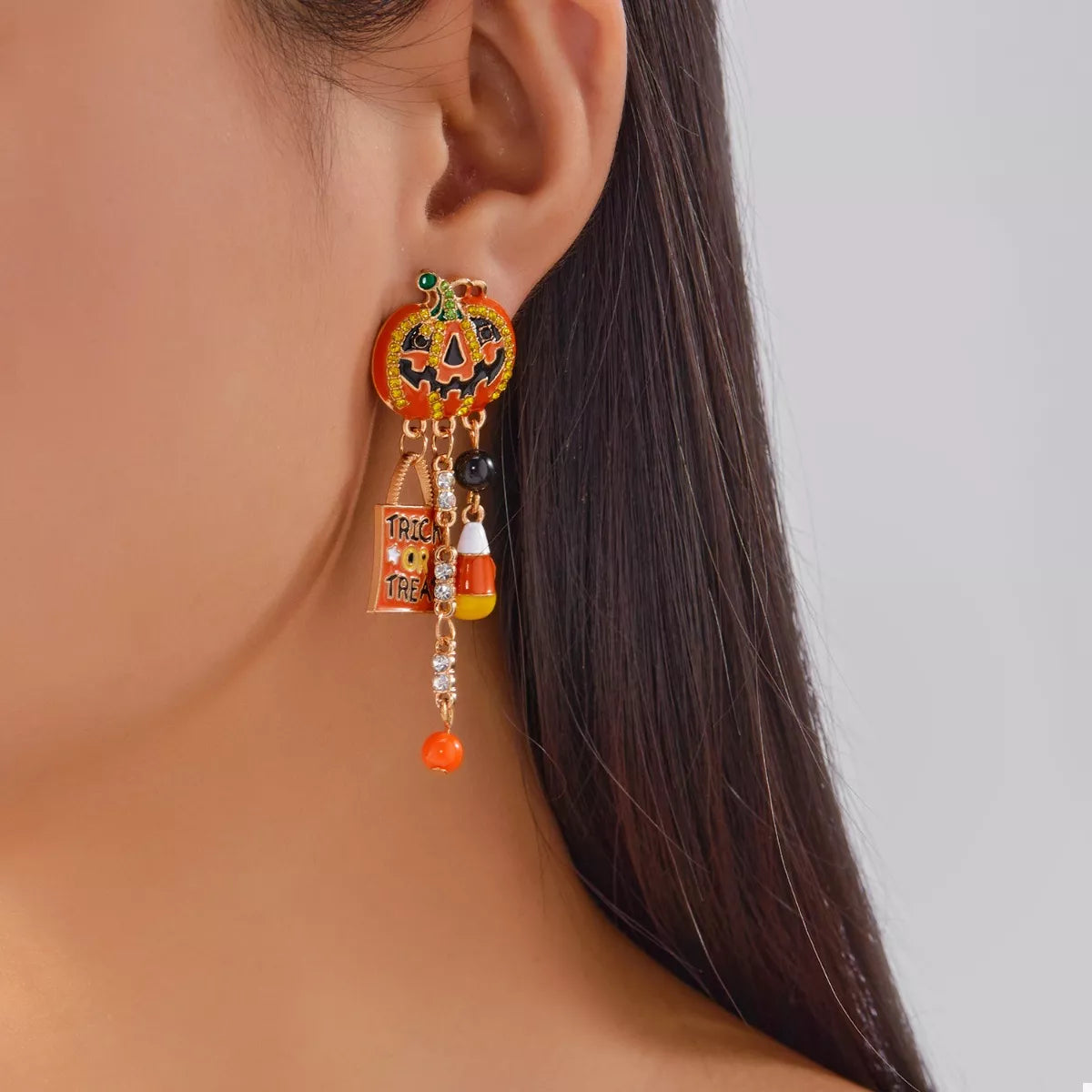 Halloween Rhinestone Pumpkin Drop Earrings - Fashorio