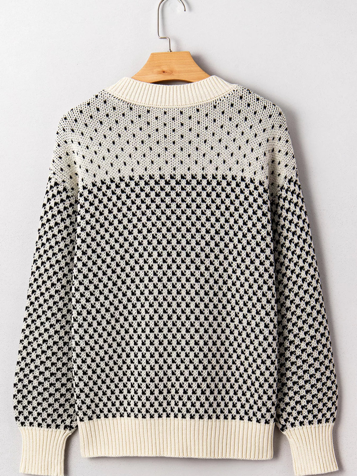 Black contrast color lantern sleeve sweater side view