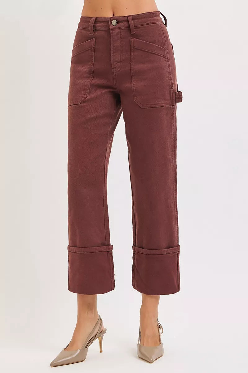 Cuffed hem straight leg denim side view
