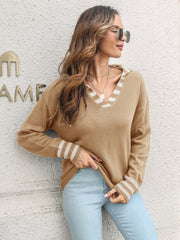 Johnny Collar Drop Shoulder Sweater Camel - Fashorio