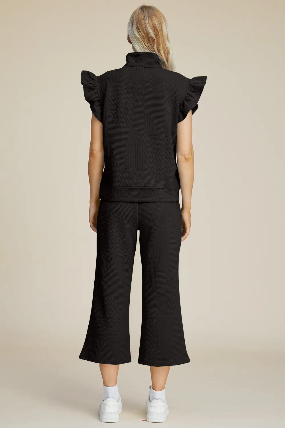 Double Take Full Size Texture Ruffle Short Sleeve Top and Wide Leg Pants Set - Fashorio
