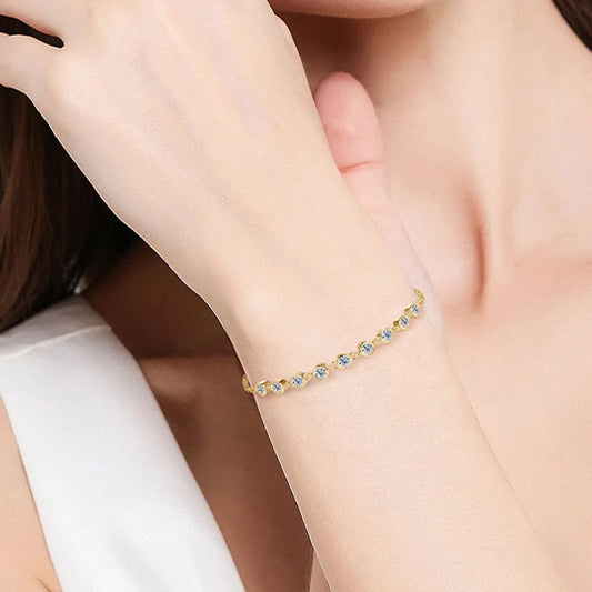 Inlaid Moissanite 925 Sterling Silver Bracelet Gold One Size - Fashorio