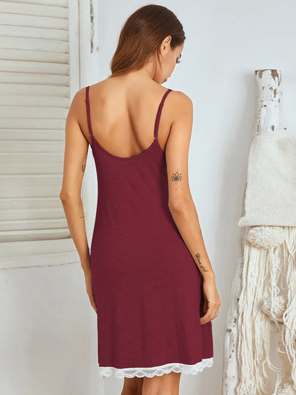 Lace Detail V-Neck Lounge Dress - Fashorio