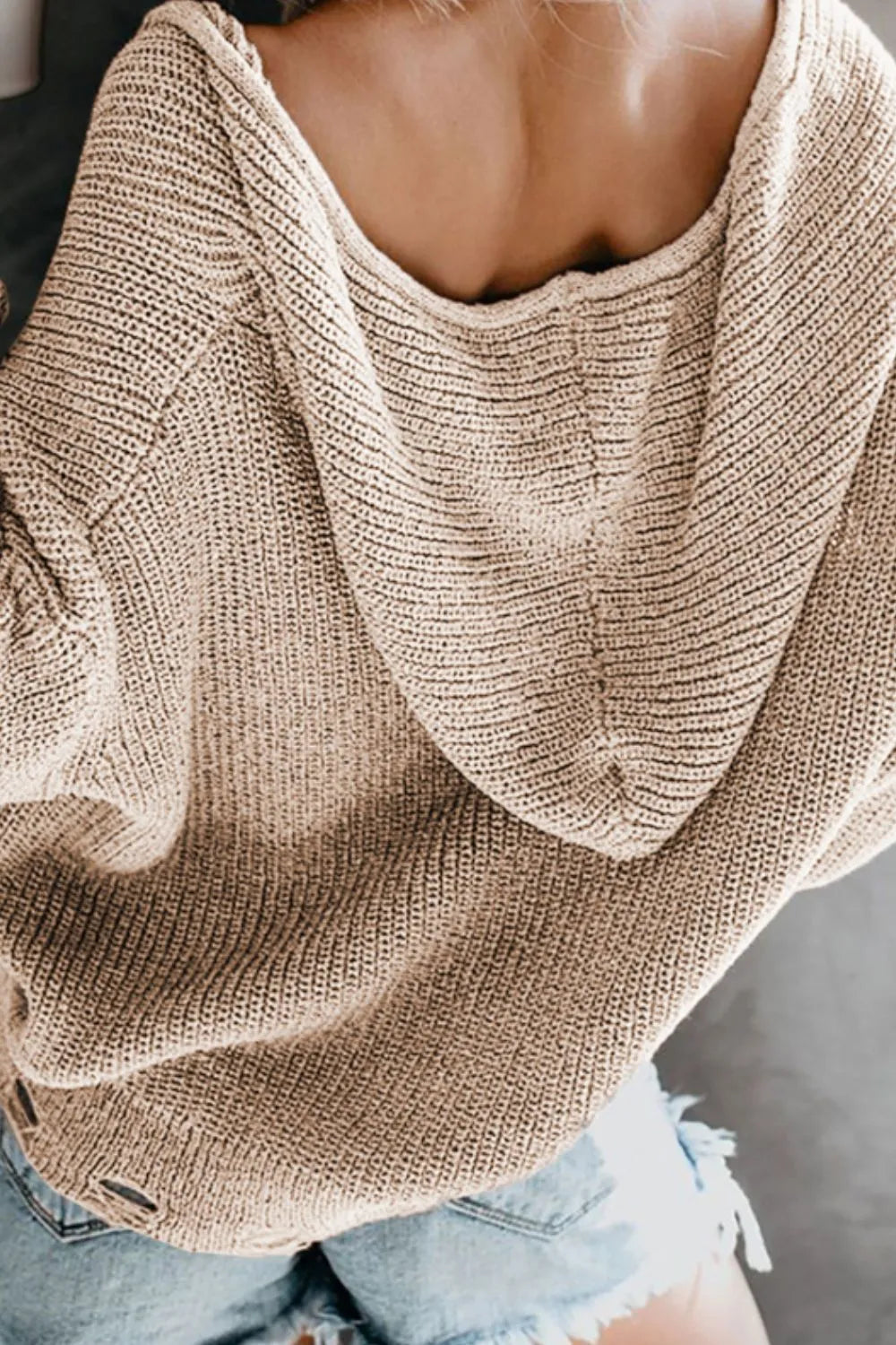 Distressed Zip Up Drawstring Hooded Cardigan - Fashorio