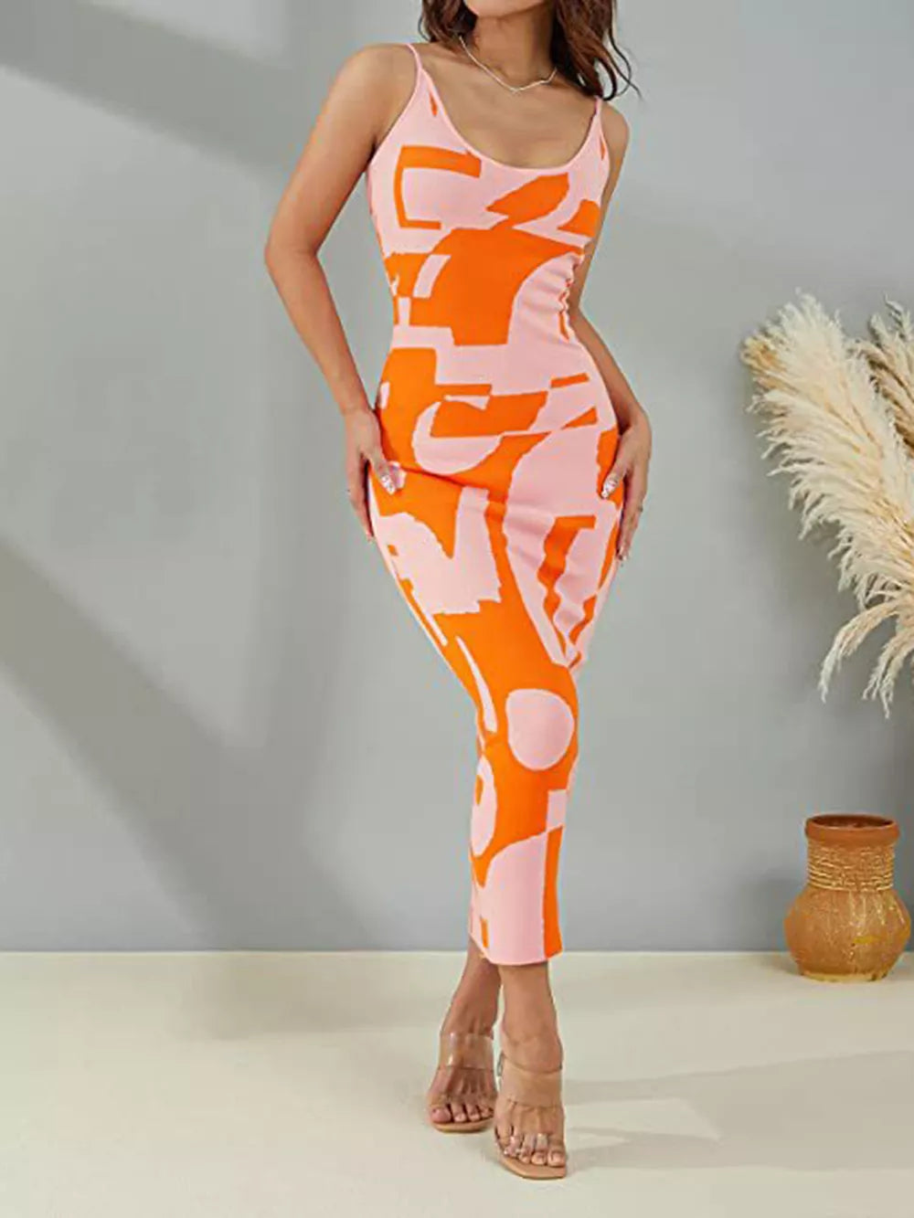 Spaghetti strap maxi sweater dress front view