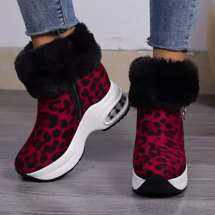 Fuzzy platform ankle boots fur lining detail